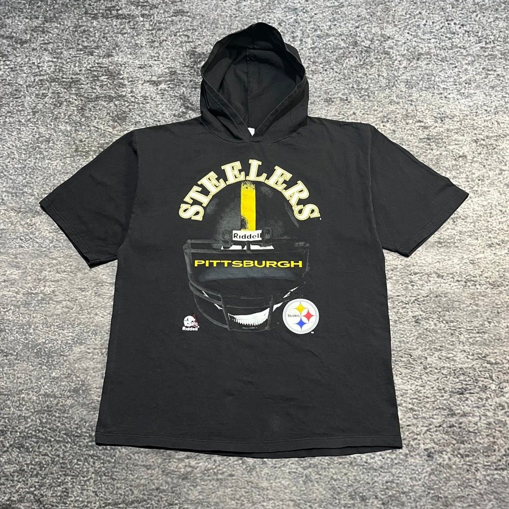 Vintage 90s Pittsburgh Steelers Shirt Hooded Mens XL Black Riddell‎ NFL Graphic